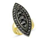 18kt yellow gold and silver, black diamond ring