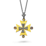 24kt high carat gold and silver, diamond and natural diamond cross pendant