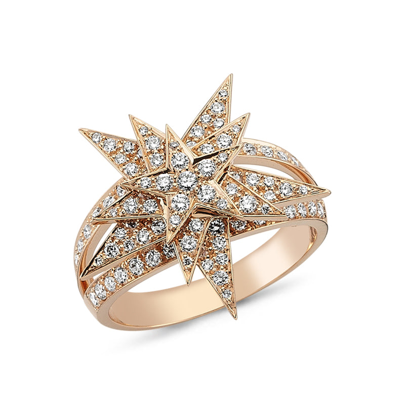 
            
                Load image into Gallery viewer, 18kt pink gold and diamond triple starburst ring
            
        