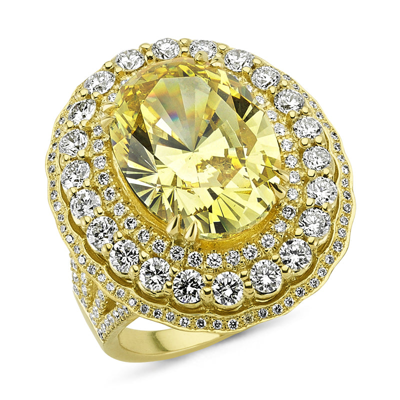 18kt yellow gold, diamond and fancy yellow cubic zirconium ring