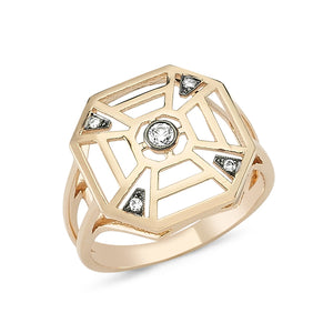 14kt pink gold and diamond octagon ring with split shank