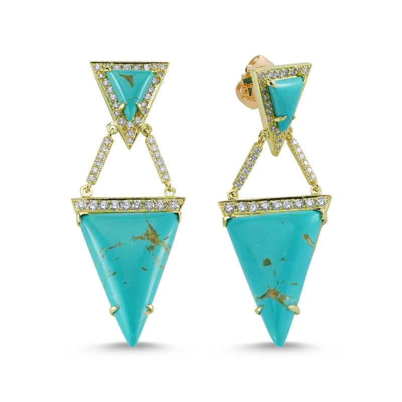 
            
                Load image into Gallery viewer, 14kt yellow gold, diamond and turquoise earrings
            
        