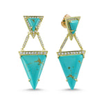 14kt yellow gold, diamond and turquoise earrings