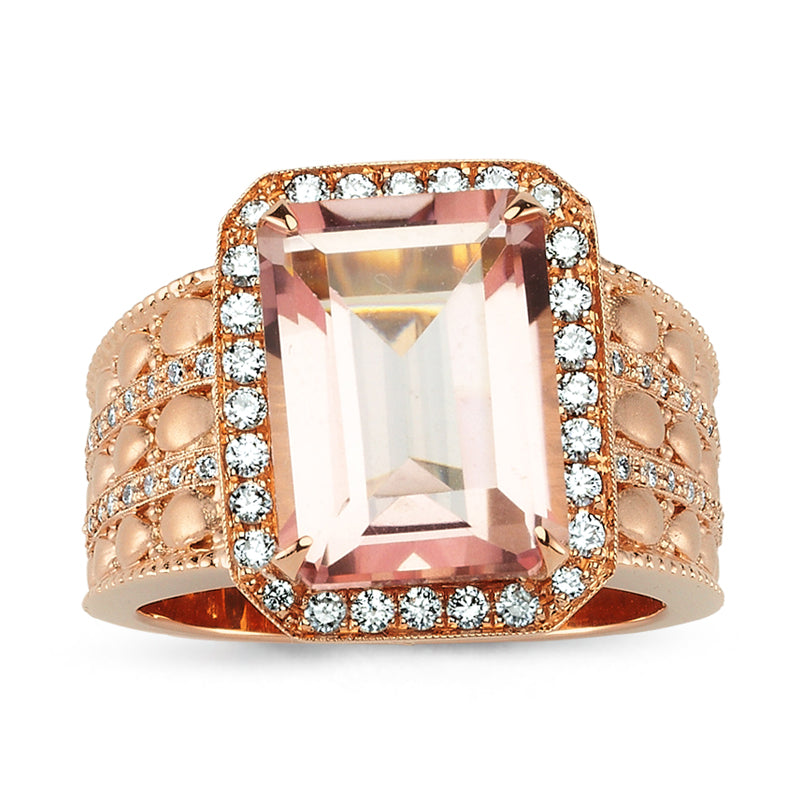 18kt pink gold, diamond and pink quartz ring