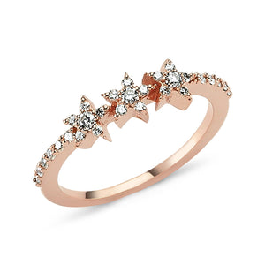 18kt pink gold and diamond, three star ring