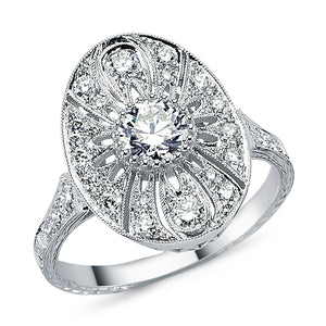 
            
                Load image into Gallery viewer, 18kt white gold and diamond vintage look oval engagement ring
            
        