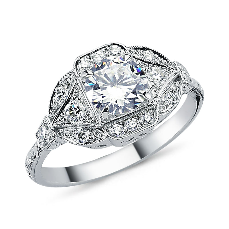
            
                Load image into Gallery viewer, 18kt white gold and diamond vintage look engagement ring
            
        