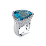 18kt white gold, diamond and London blue topaz ring