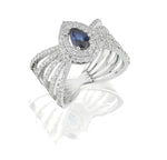 18kt white gold diamond and blue sapphire ring