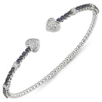 14kt white gold, diamond and blue sapphire open top heart cuff bangle