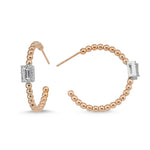 14kt pink gold diamond and white sapphire bead hoop earrings