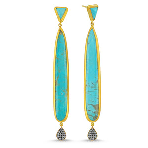 24kt high carat gold diamond and turquoise elongated earrings