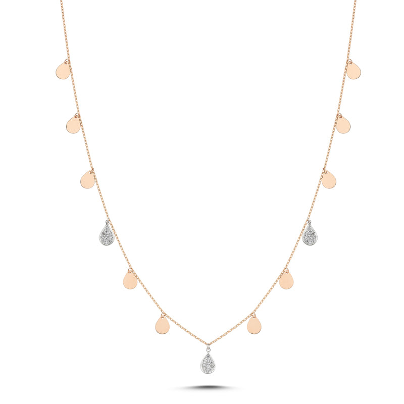 14kt pink gold and diamond teardrop disc necklace