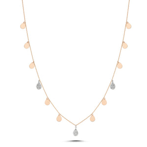 14kt pink gold and diamond teardrop disc necklace