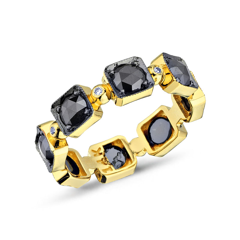 
            
                Load image into Gallery viewer, 14kt pink gold, diamond and black diamond stackable ring
            
        