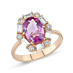 14kt pink gold, diamond and pink sapphire ring
