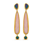 24kt high carat  gold blue and pink opal handmade earrings