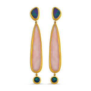 
            
                Load image into Gallery viewer, 24kt high carat  gold blue and pink opal handmade earrings
            
        