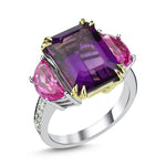 14Kt diamond, amethyst and sapphire cocktail ring