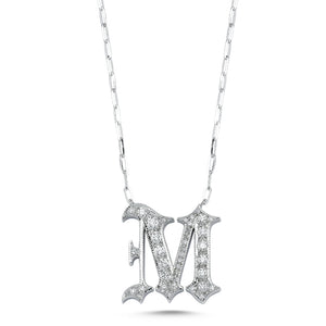 14Kt gold and diamond initial "M" necklace