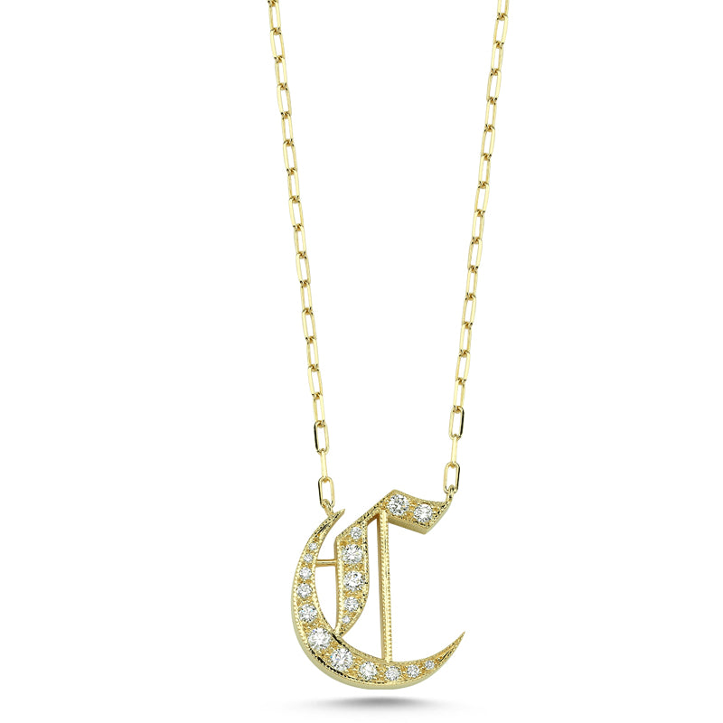 14Kt gold and diamond initial "C" necklace