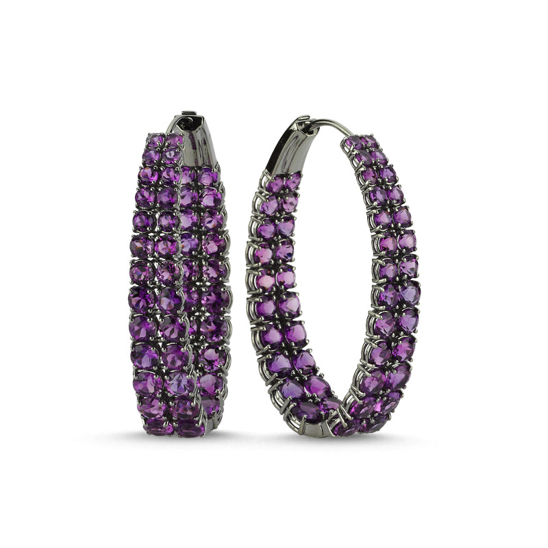 
            
                Load image into Gallery viewer, 14Kt gold and amethyst inside out oval  hoop earrings
            
        