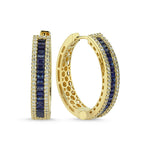 14Kt gold, diamond and baguette blue sapphire hoop earrings