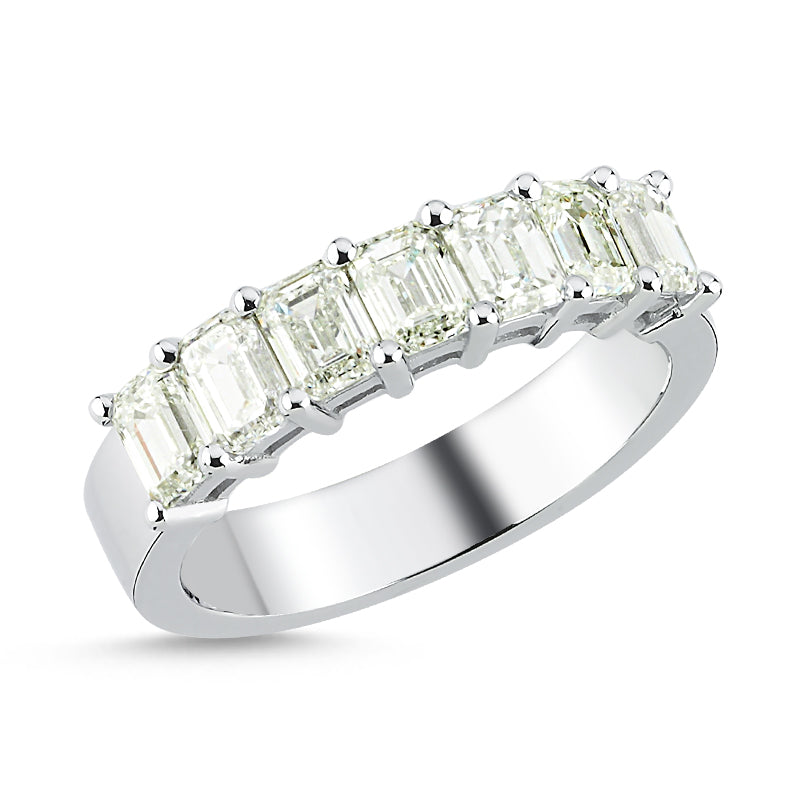 
            
                Load image into Gallery viewer, Platinum and emerald cut diamond half way wedding band
            
        