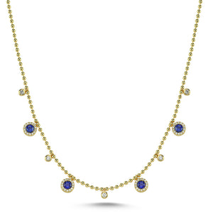 14Kt gold, diamond and blue sapphire necklace