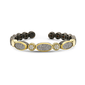 
            
                Load image into Gallery viewer, 14Kt/24Kt gold/silver and diamond cuff bracelet
            
        