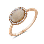 14kt pink gold, diamond and white opal ring