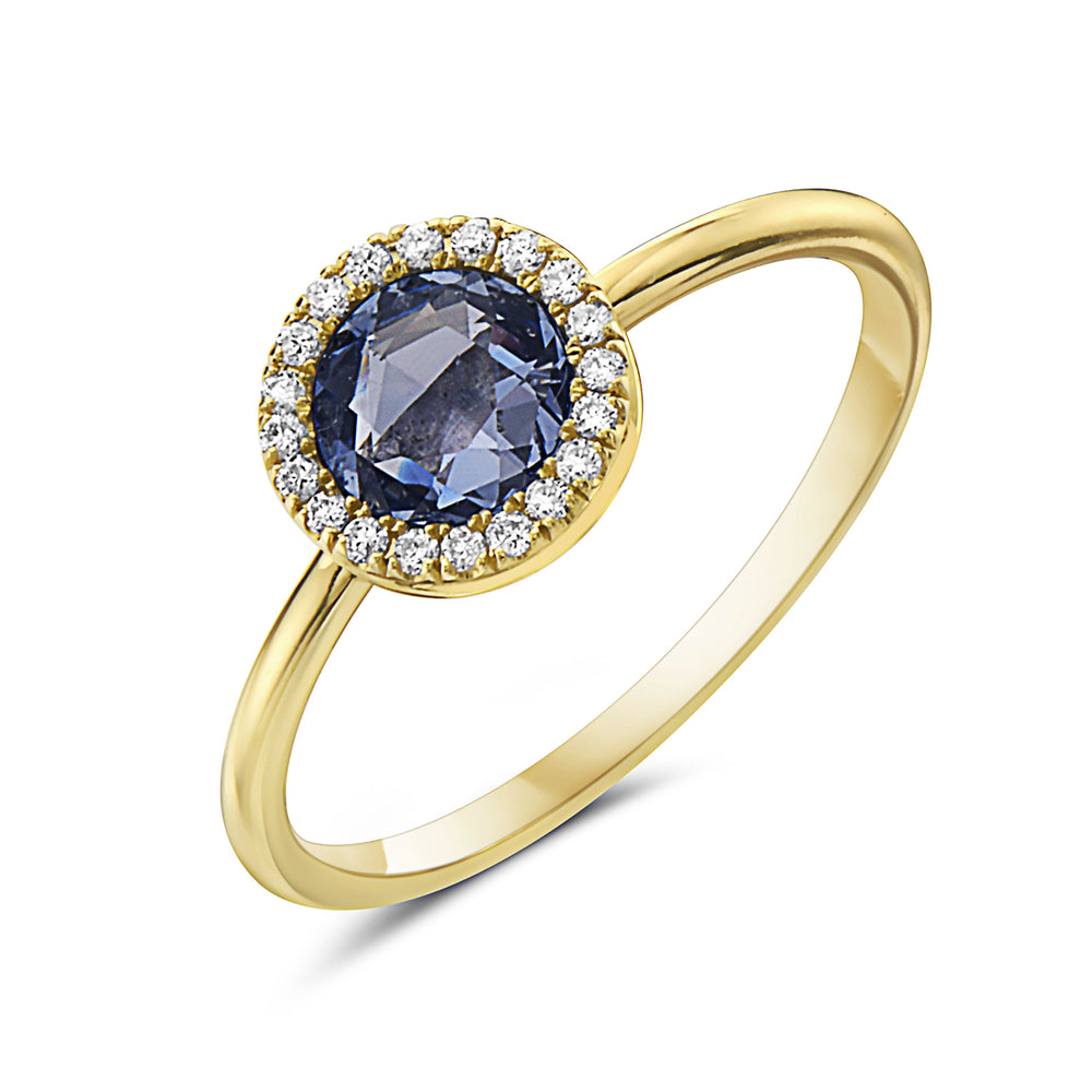 14kt yellow gold, diamond and blue sapphire ring