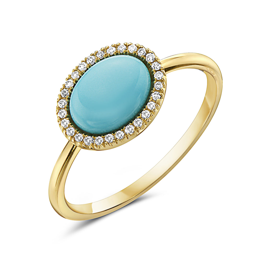 14kt yellow gold, diamond and turquoise ring