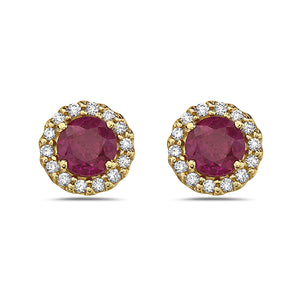 
            
                Load image into Gallery viewer, 14kt yellow gold, ruby and diamond stud earrings
            
        