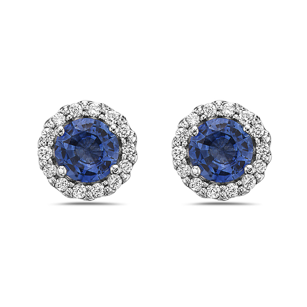 
            
                Load image into Gallery viewer, 14kt white gold, diamond and blue sapphire stud earrings
            
        