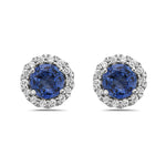 14kt white gold, diamond and blue sapphire stud earrings