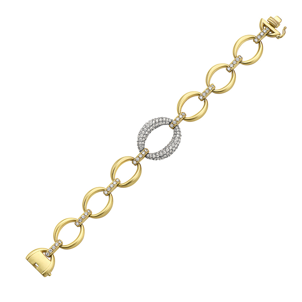 18kt yellow gold and diamond oval link bracelet