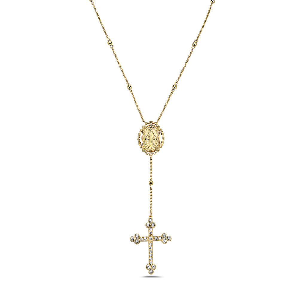 14kt yellow gold and diamond religious rosary necklace
