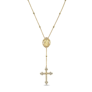 14kt yellow gold and diamond religious rosary necklace