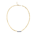 14Kt yellow gold, diamond and blue sapphire bar necklace
