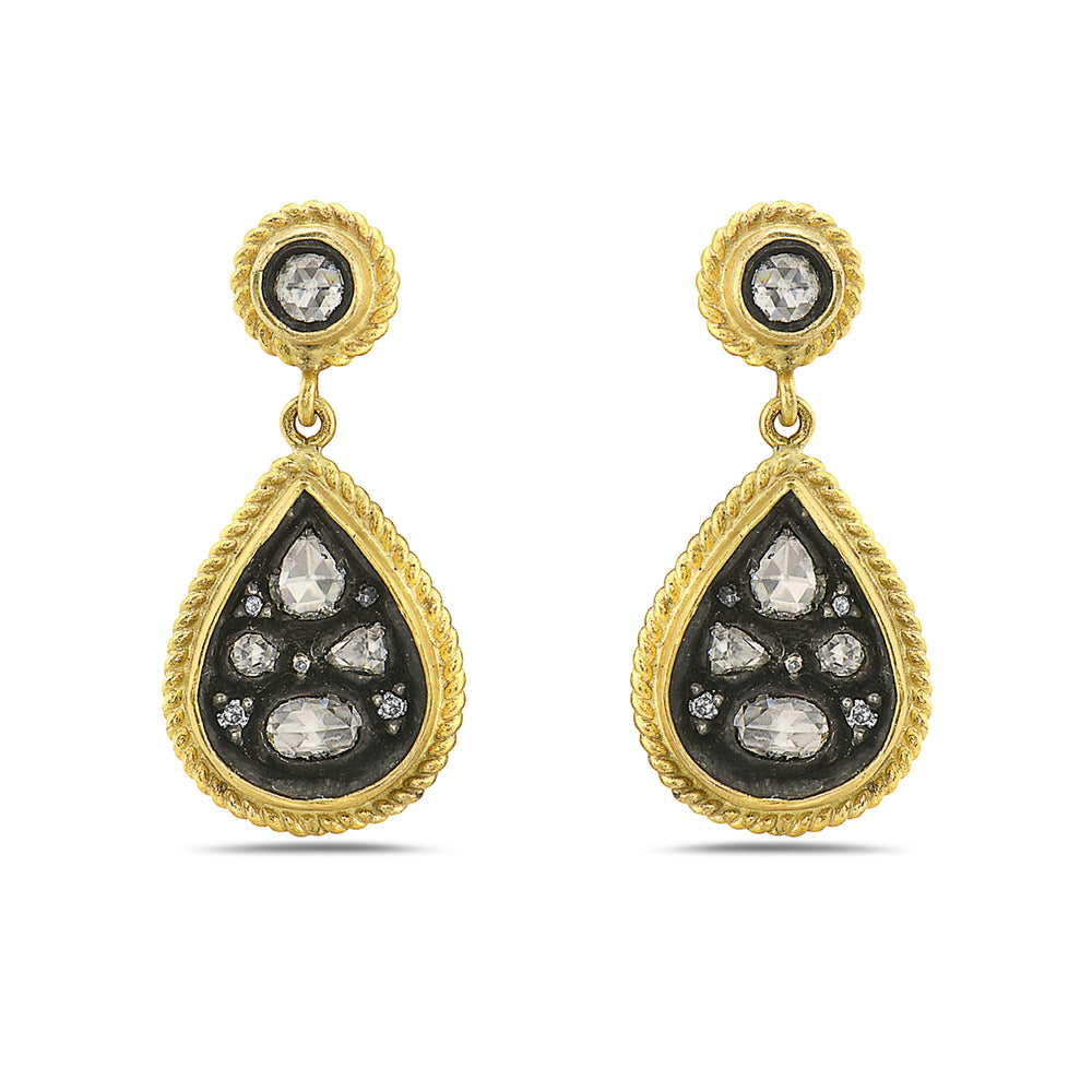 
            
                Load image into Gallery viewer, 24Kt gold/silver and rose cut diamond earrings
            
        