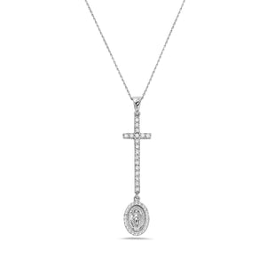 14Kt gold and diamond cross and Virgin Mary necklace