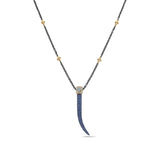 14Kt gold/silver diamond and blue topaz Italian Horn necklace