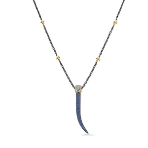
            
                Load image into Gallery viewer, 14Kt gold/silver diamond and blue topaz Italian Horn necklace
            
        