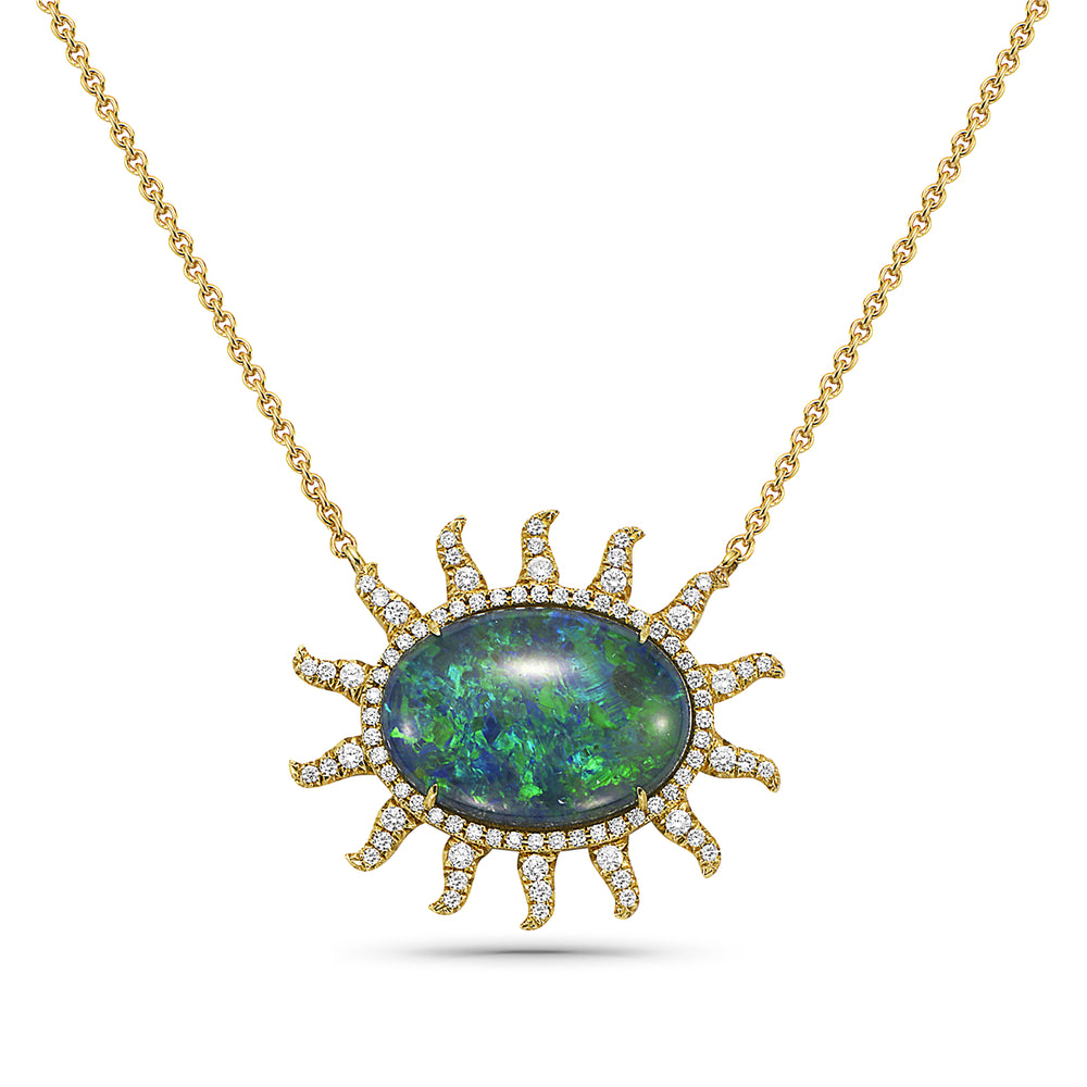 
            
                Load image into Gallery viewer, 14Kt gold, diamond and opal sun necklace
            
        