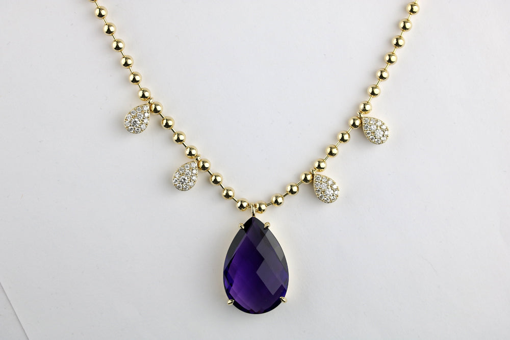 
            
                Load image into Gallery viewer, 14Kt gold diamond and amethyst necklace
            
        