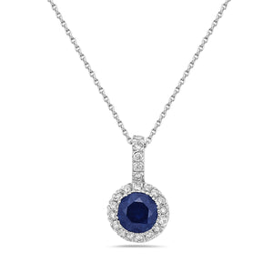 14Kt gold, diamond and blue sapphire pendant