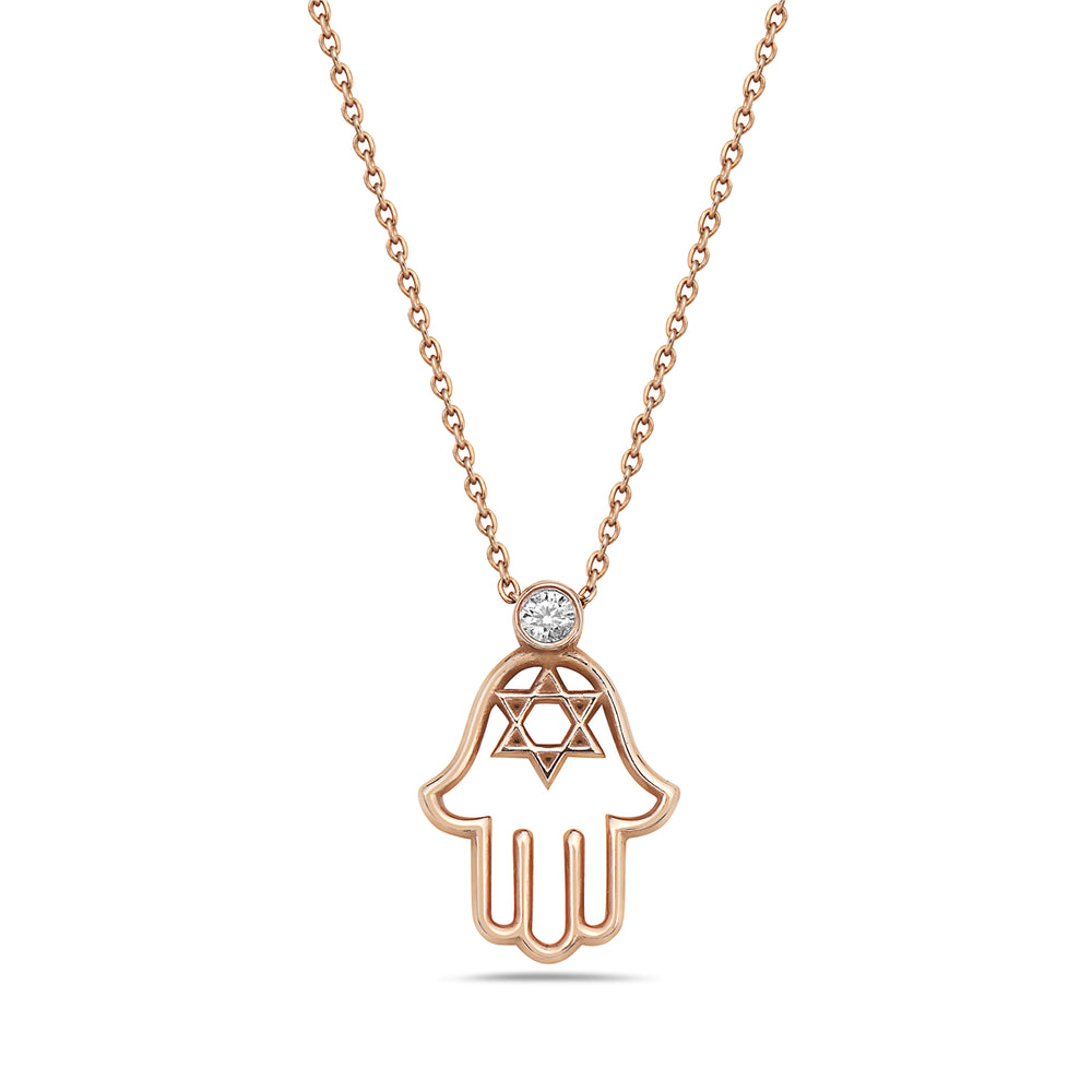 
            
                Load image into Gallery viewer, 18Kt gold and diamond hamsa pendant
            
        