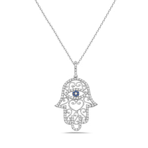 18Kt gold, diamond and blue sapphire hamsa pendant