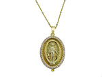 14kt yellow gold and diamond Virgin Mary religious pendant